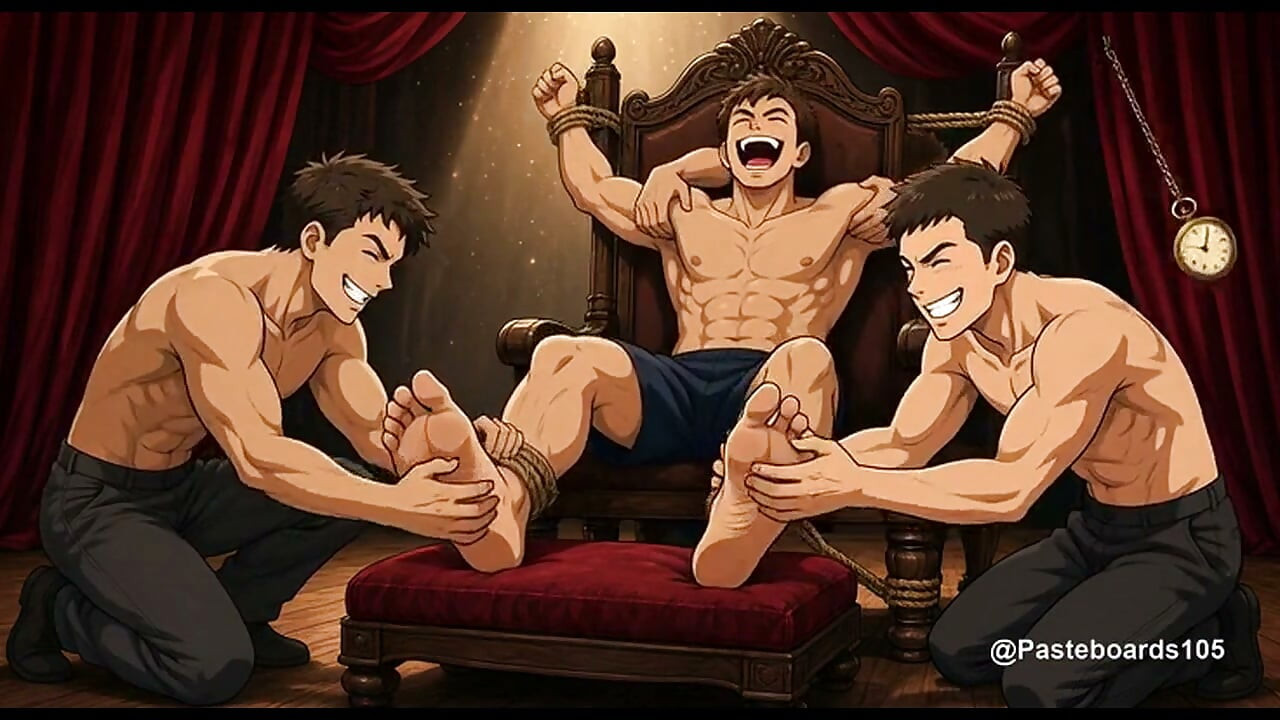 ステージショーのボランティア - ステージの椅子に縛り付けられ、素の腋の下と足裏に手が這う（2Dアニメ）