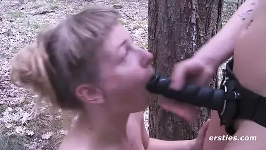 Nature Walk in the Woods Turns into Strap On Sex Session