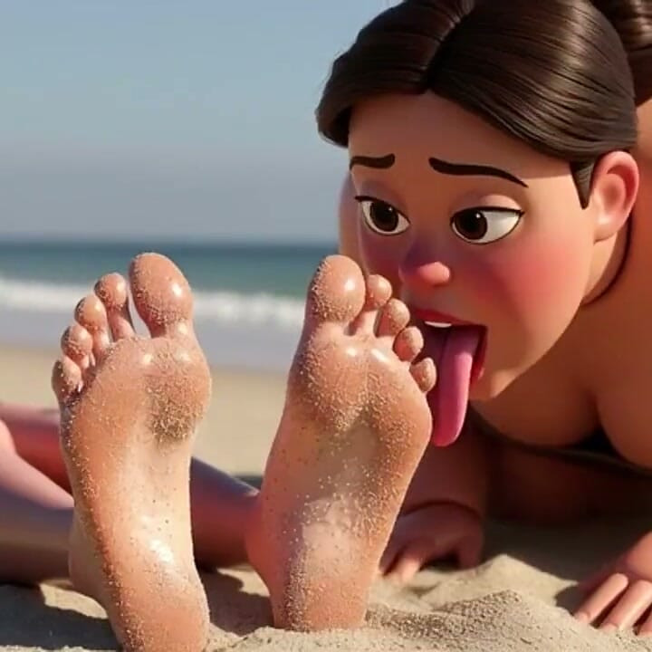 Fat Woman Licking Sandy Feet of Skinny Girl - Beach Humiliation