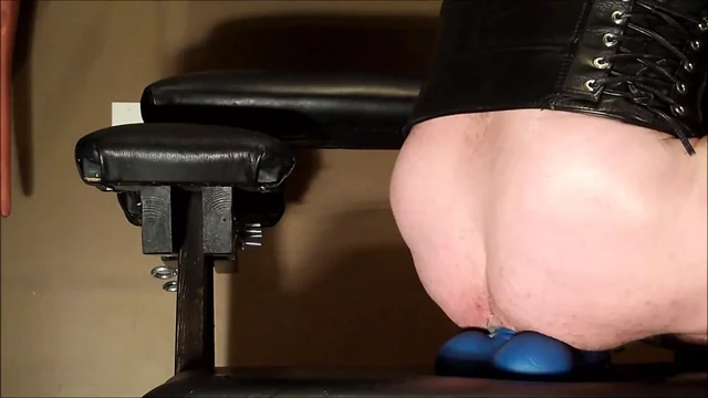 Toy Riding in Leather: 15" long dildo and Erebus 120 Balls Deep