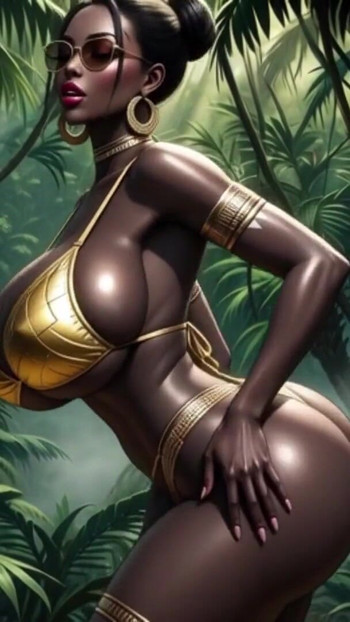 امرأة أفريقية تضع وضعية مثيرة في الغابة مع الموسيقى (رسوم متحركة بالعفو الدولية) | مقطع 1