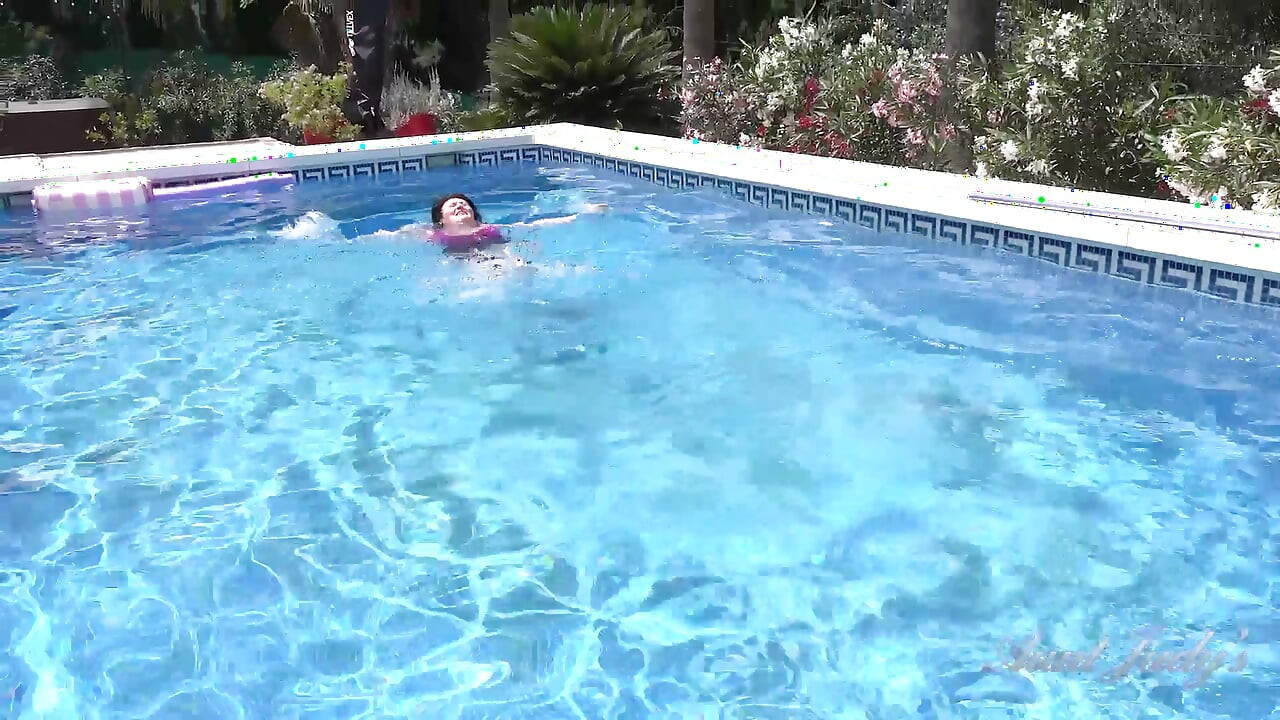 Busty Redhead MILF JoJo Robinson Goes Skinny Dipping in the Pool