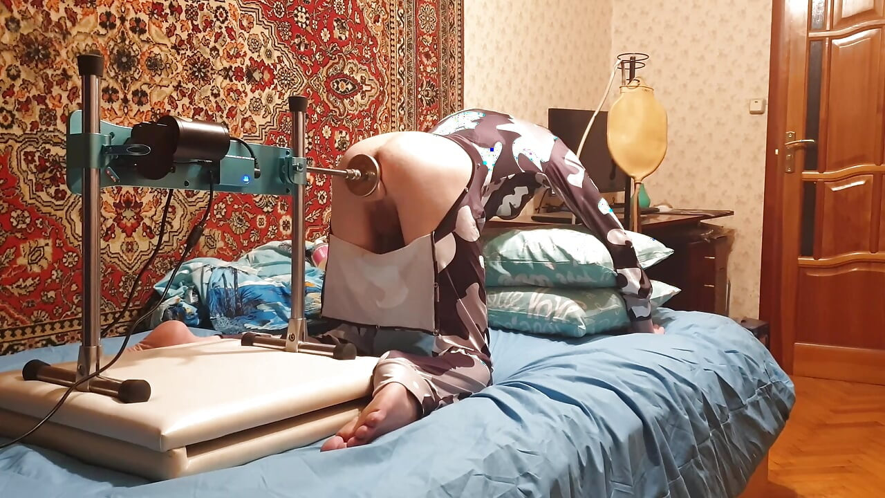 Cute Sasha Earth femboy having sex with a fuck machine homemade
