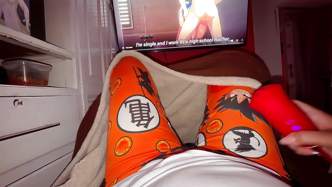 Watching anime with toy. Suck orgasm