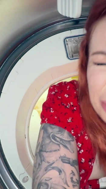 Spectacular moment from "Stepson Fucks Stepmom Stuck in Washer - Hot Creampie Finish"