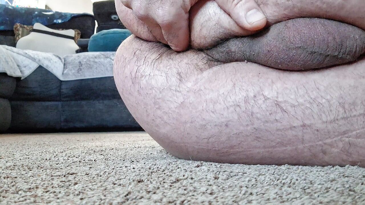 Stroking my hard cock and exploring my tight hairy ass