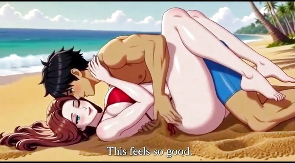 Beautiful woman on beach seduced by a hot guy
