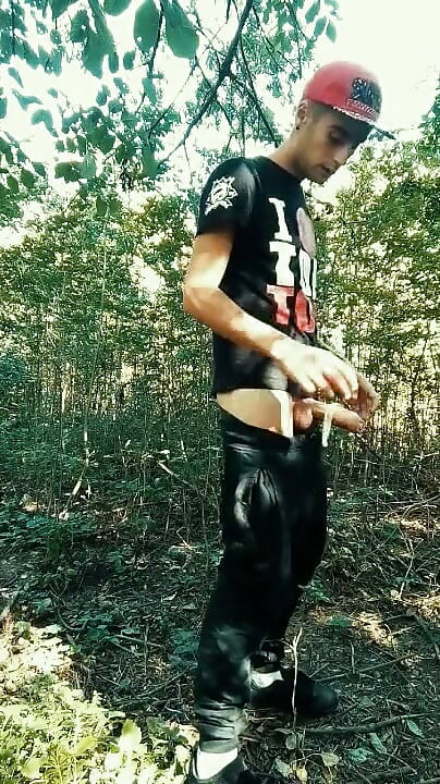 Twink Is Jerking with Used Condom Under Foreskin Outdoor