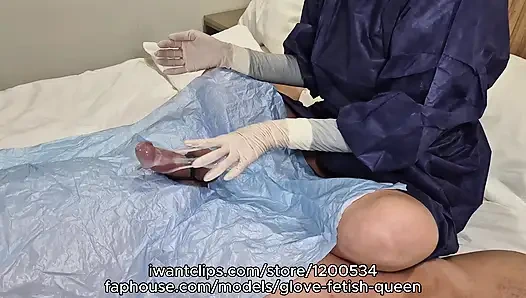 Multiple Milking Handjobs & Post-Ejaculation Glans Humiliation in Surgical Scrubs and Surgical Gloves.