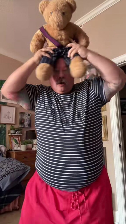 Grandpa has a huge belly