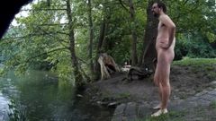 Skinny-dip in public, getting caught naked, cum outdoors
