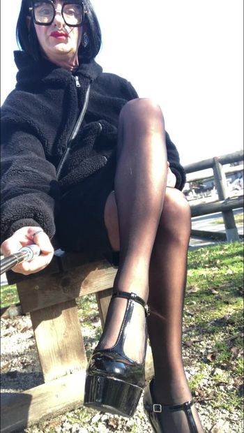 Sissy High heels in the park