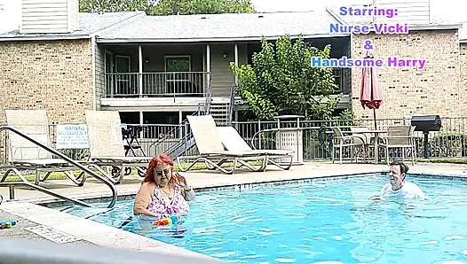 BBW Nurse Vicki and Handsome Harry in Pool Battle