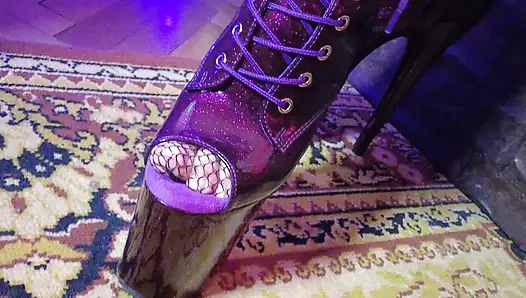 Dominatix Eva Latex Femdom Fetish Purple Rubber Big Ass MILF BDSM Solo Fuck Machine Hot High Heels