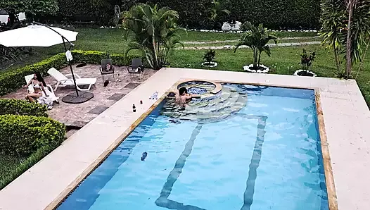 The party ends with a fuck in the pool. Part 2. Nobody notices what we do