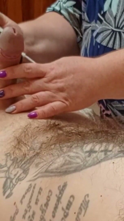 Mother-in-law massages dick jerks it off until I cum | Clip 1