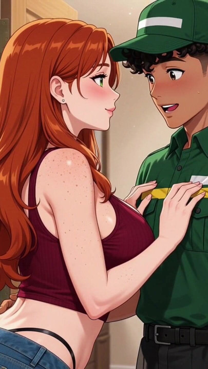 18-year-old male courier delivered a package and satisfied a horny redhead woman | Clip 1