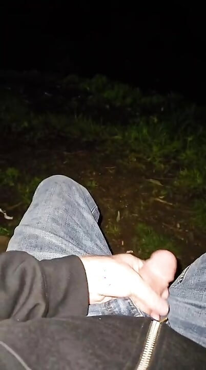 Risky public jerking on the park bench
