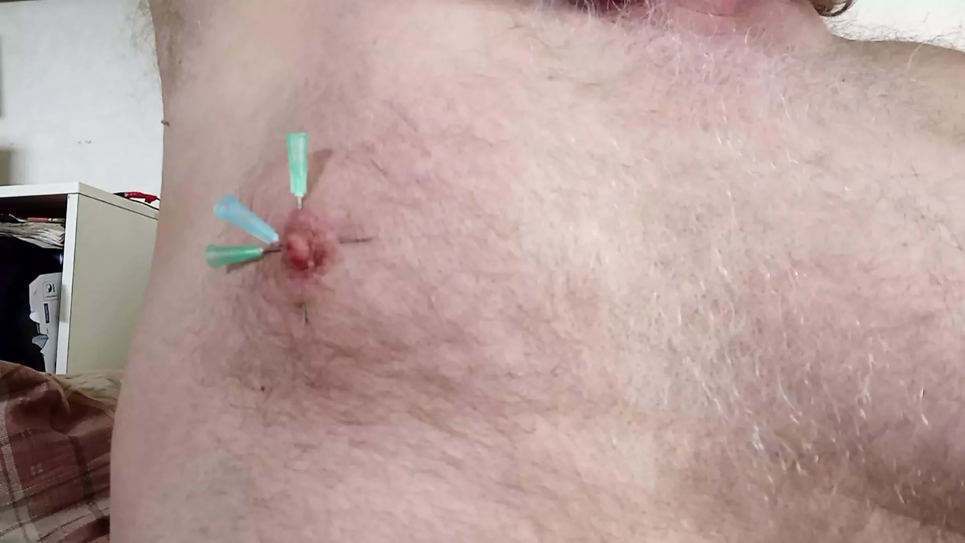 Needle in my nippels  .Nippel atack . Breast teasing