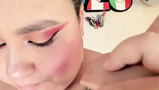 BBW vs Dildo XL: Chubby drools and chokes trying to swallow it whole