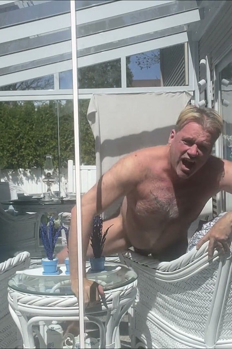 Hunk Stepdaddy Bear Naked Sunbathing in the Veranda 4