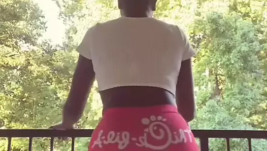 Big Booty Ebony shows off her ThiCk fil A shorts