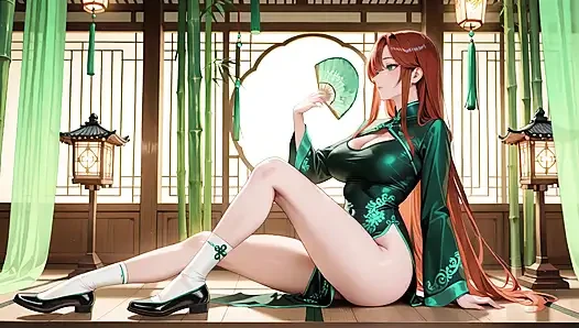 Rote haare &emerald qipao! Faule Verführung im östlichen Hof.