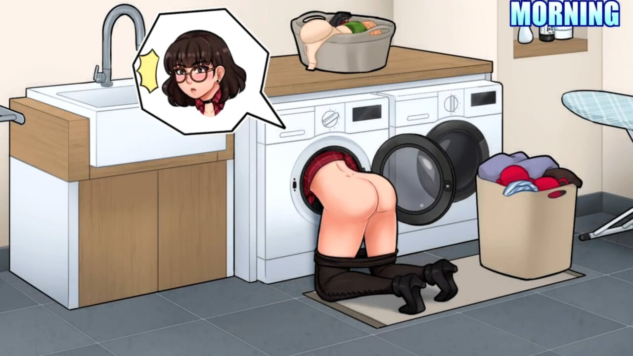 House Chores #28: Membantu adik tiri panas saya terperangkap dalam mesin basuh