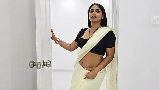Heiße indische desi-ehefrau, neuer weißer sari, arschfick und bester blowjob