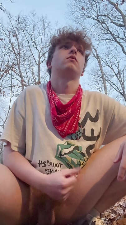 College Boy Jerks off in Public Woods