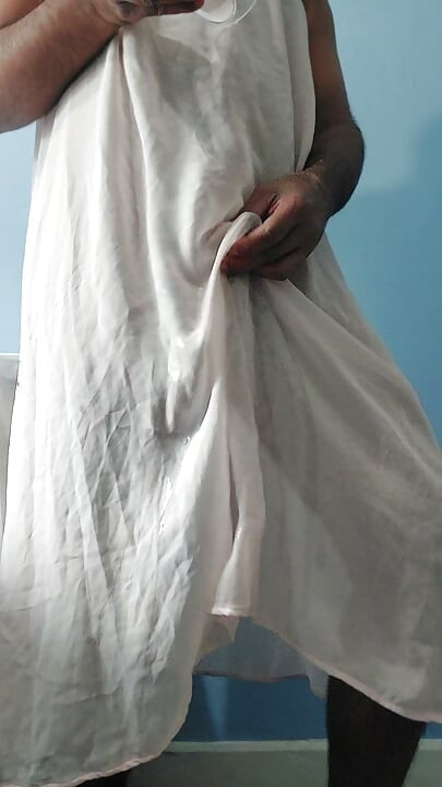 Masterbating in wet pink seethrough silk fleared chiffon skirt