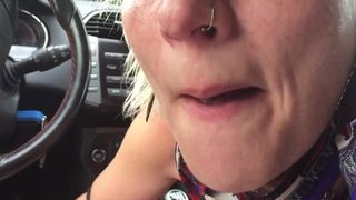 swallow cum in car