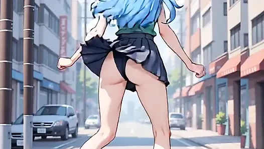 Gadis berambut biru menari