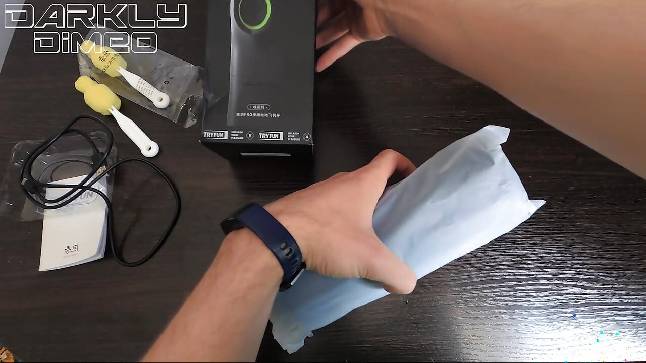 Horny guy uses an automasturbator, moaning heavily, experiencing the best orgasm of his life, unboxing the Tryfun toy