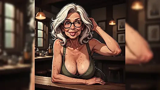 Mature Women in Bar (tits Out Comic Style Art)