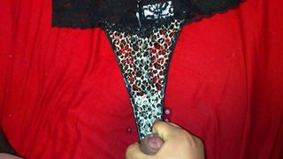 Cumshot on my aunt's sexy thong