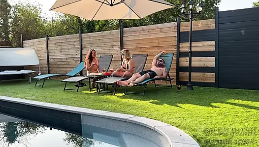 Мари и Лукас Люмакари связываются с Адели у бассейна