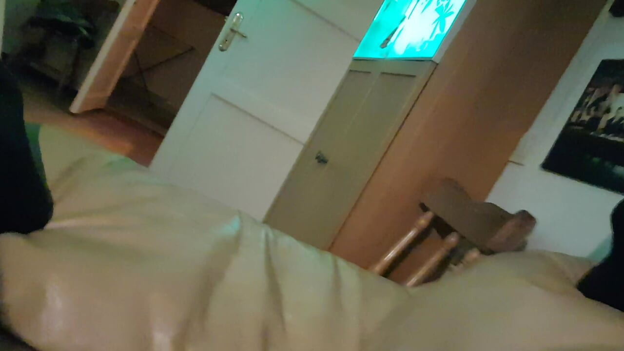 My Friend Is Lying on the Sofa in the Wet on a Wet Little Hole, He Jerks off His Cock