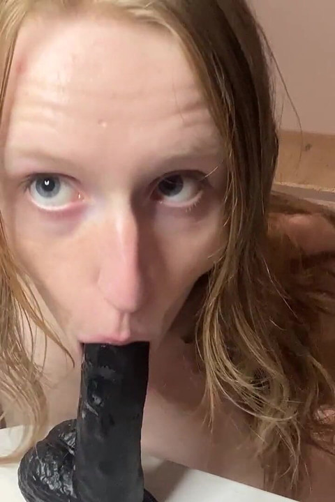 Blowjob on Big Black Dildo and Balls Sucking