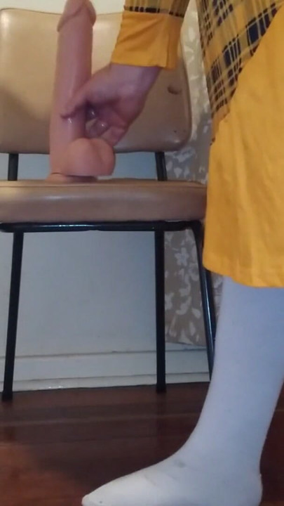 Fat sissy sits on big dildo | Clip 1