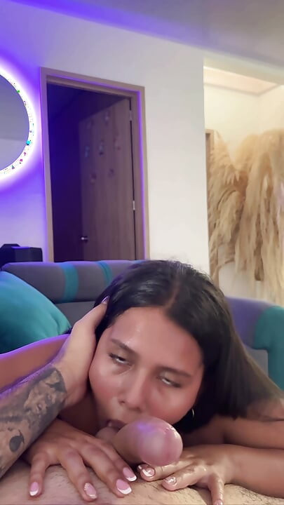 Beautiful Colombian Brunette Sucking a Thick Cock