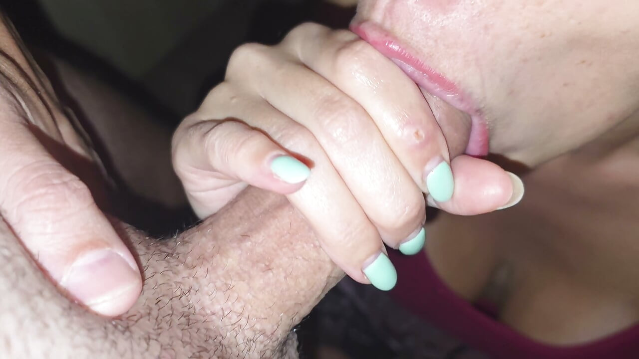 Busty wife suck my dick before bed, huge cumshot in mouth
