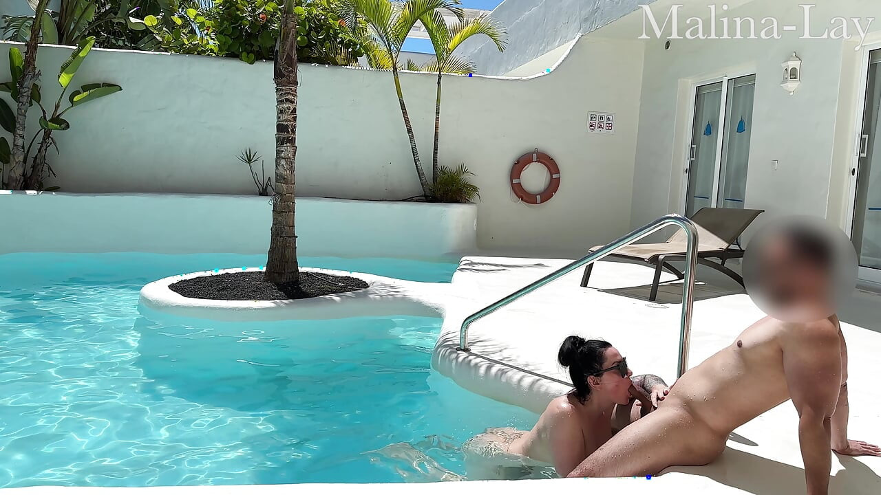 at the nudist pool, foreign sperm swallowed
