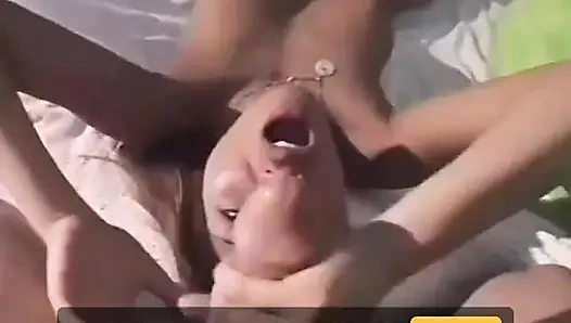 Small tits brunette takes a facial