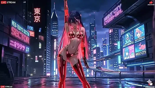 Sinnliches cyberpunk-mädchen im punk-stil - mehrere heiße szenen