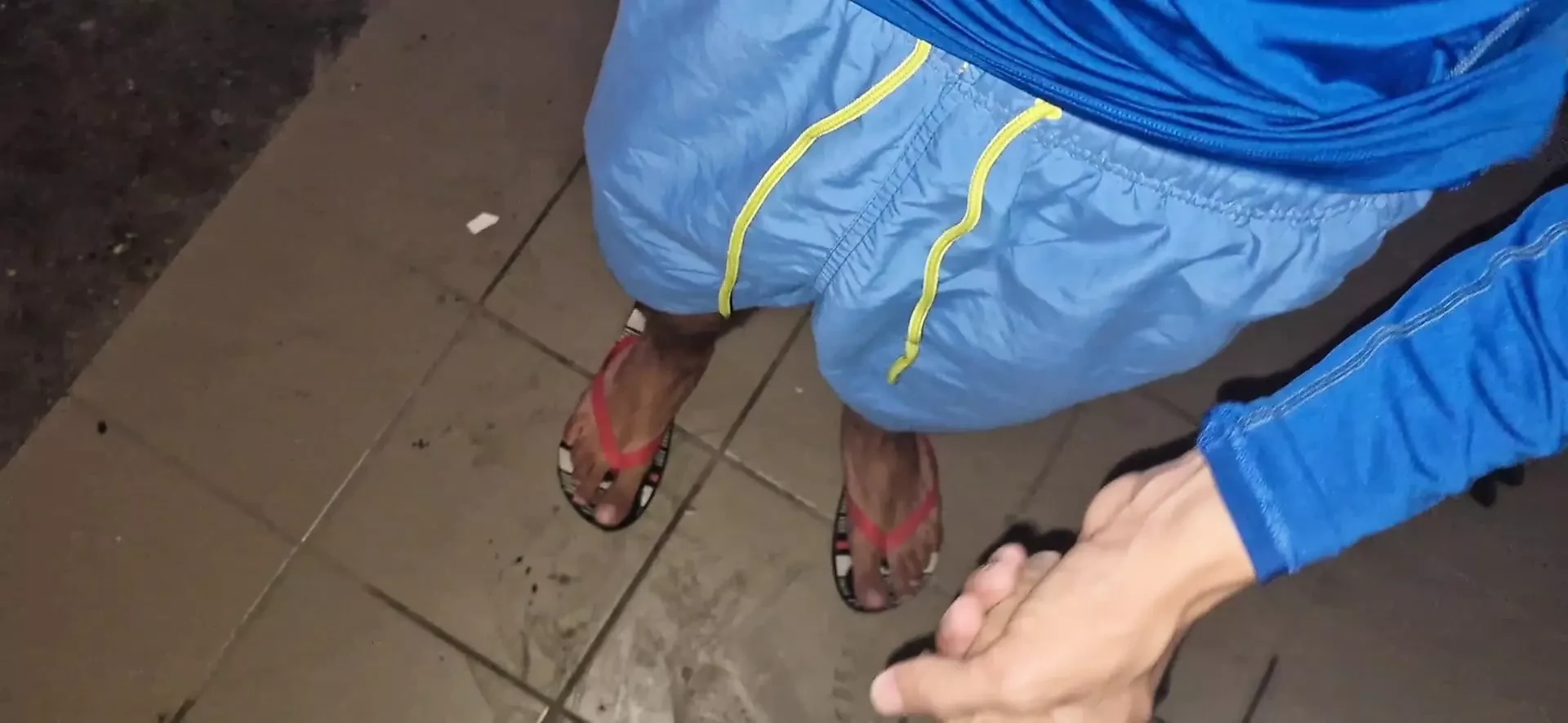 Cum in a passerby's mouth, hot bursts of cum in public by a femboy and a stepfather