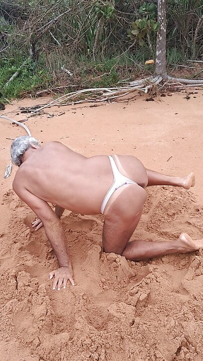 Ladysilva crossdress in panties on the beach showing off her big hot junda