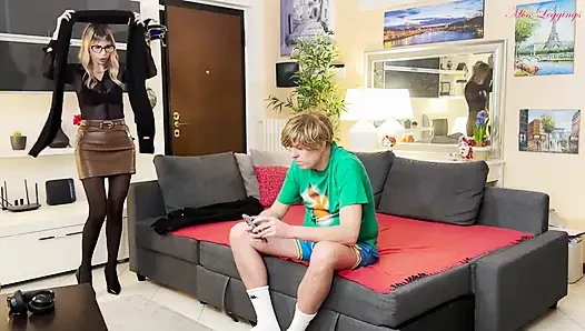Stepaunt Is Upset Catching Her Stepnephew Secretly Masturbating with His Panties