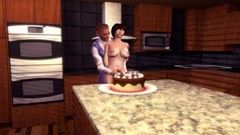 Travesti estudante goza em seu bolo de aniversário