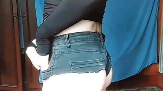 TEEN Crossdresser In Shortest Short Hot White Young Ass Big Butt Smooth Booty Gay Boy All Girly Feminized Fully into Girl